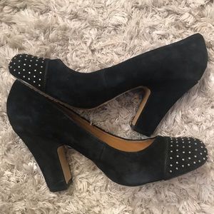 CYNTHIA ROWLEY Black Suede Gold Studded Pumps